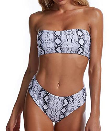 Femmes Maillots de Bain sans Bretelles Bandeau Bikini Ensemble Maillot de Bain Sexy Imprimer Taille Haute Deux Pièces Maillots de Bain Ensemble Maillot de Bain pour Les Femmes(XL-Imprimé Serpent)