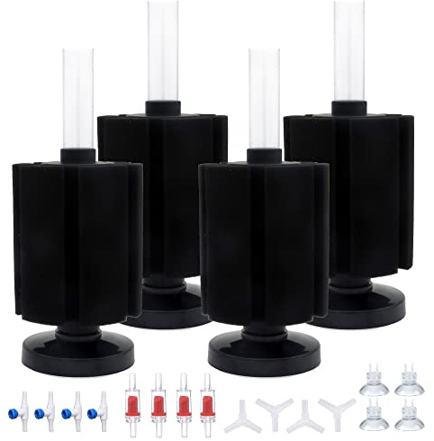 ALEGI 4pcs Large Aquarium Sponge Filter with Suction Cups, Check Valves for Breeding Fry Betta Shrimp Fish Tank (Medium for 20-50 Gal 4 Pcs)