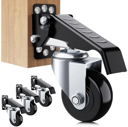 SOLEJAZZ Lot de 4 roulettes escamotables de 330 kg pour établis de travail lourd, roues de banquet, construction tout en acier, roues de table pour meubles d'établi, 4 roulettes pivotantes
