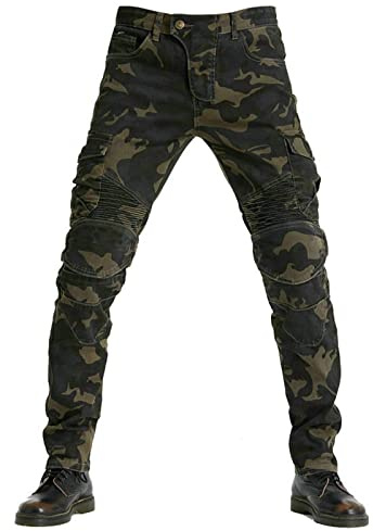 Uomo Moto Biker Jeans, Uomo Pantaloni da Moto Biker Jeans Protezione Motorcycle Pantaloni Rinforzato Slim Fit Armature Pants (Camuffare,XL=34)