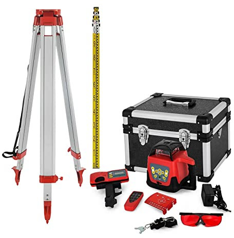 Kit de Niveau Laser Rotatif à 360°, portée de 500 m, équipement de Mesure à nivellement Automatique, Outils de Construction pour l'industrie extérieure (Couleur : Faisceau Rouge)