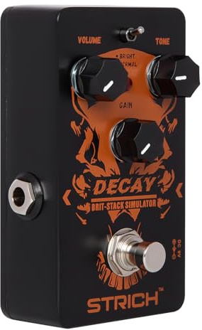 STRICH DECAY Distortion Guitar Pedal, Distortion 2 Modes Bright, Normal, Tight, True Bypass, Classic Crunch 80s Metal/Nu for Electric Guitar, Black