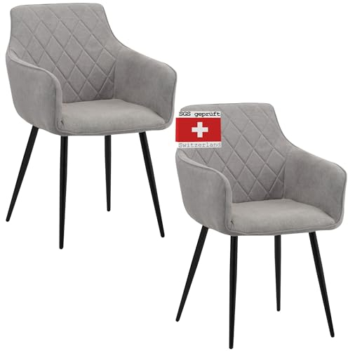 Albatros Esszimmerstühle 2er Set SILA, Grau - Modern und Stilvoll, bequemer Polsterstuhl - Eleganter Küchenstuhl, Stuhl Esszimmer oder Esstisch Stuhl im Retro-Look Stoff