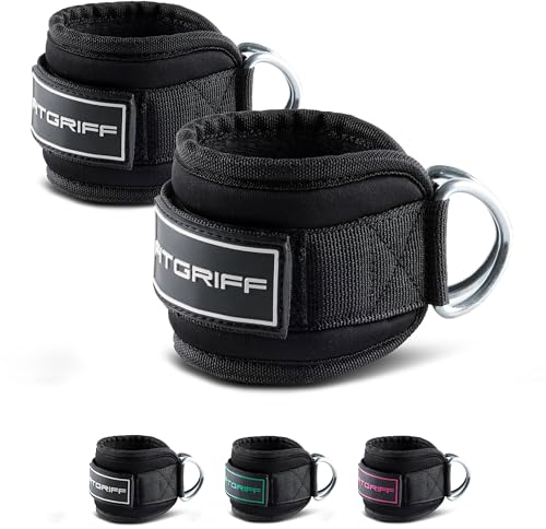 Fitgriff® Sangle Cheville Musculation Poulie V3 (Rembourré)- Ankle Straps pour Sport, Kickback, Entraînement des Fessiers - Accessoires de Fitness (Black)