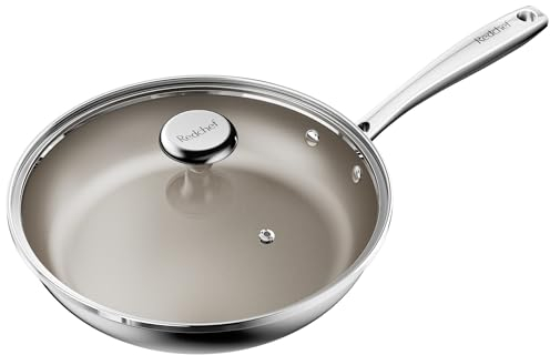 Redchef Pfanne 24cm Mit Deckel, Bratpfanne Induktion, Tri-ply Edelstahl Titanium Keramikpfanne Mit Keramikbeschichtung Für Alle Herdarten, ptfe-frei pfoa-frei pfas-frei, Backofenfest, Spülmaschinen