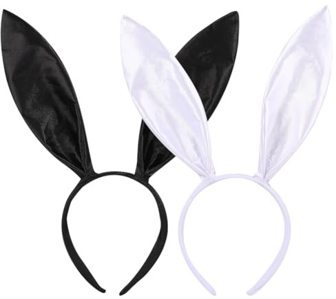 FSSTUD Lot de 2 serre-têtes en satin avec oreilles de lapin - Serre-tête à oreilles de lapin - Serre-tête à oreilles d'animaux mignonnes - Accessoires de costume de lapin de Pâques