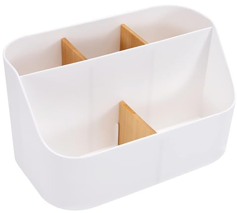 Jesustree Organizzatore da Scrivania con 5 Scomparti, Multifunzionale Portaoggetti da Scrivania Telecomando Portapenne Organizer per Ufficio, Casa, Scuola, Bianca