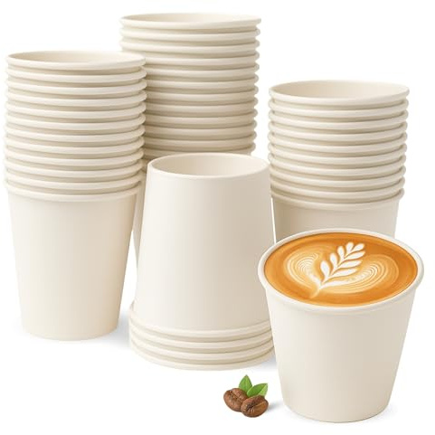 CHEFZOCO Vasos Café Desechables, Vasos Cartón, Uso en Catering, oficina, eventos, Vasos color Blanco, Apto para bebidas calientes y frias, Capacidad 200 cc, Color Blanco, Pack 50 Unidades