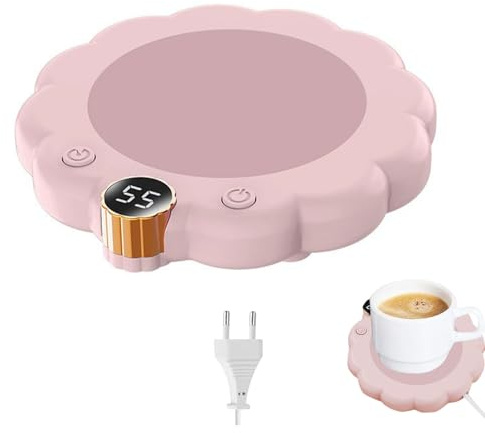 Tassenwärmer, Kerzenwärmer mit 3 Temperatureinstellungen, Elektrischer Kaffeewärmer, USB Getränkewärmer, Teewärmer, Schreibtisch Tassenwärmer, Abschaltautomatik Becherwärmer für Büro/Haushalt (Rosa 2)