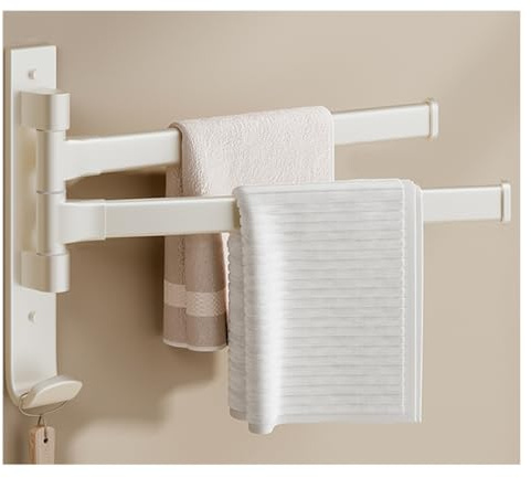 Swing Out - Portasciugamani da parete bianco con braccio pieghevole a 2 barre per vasca da bagno, salvaspazio, design elegante