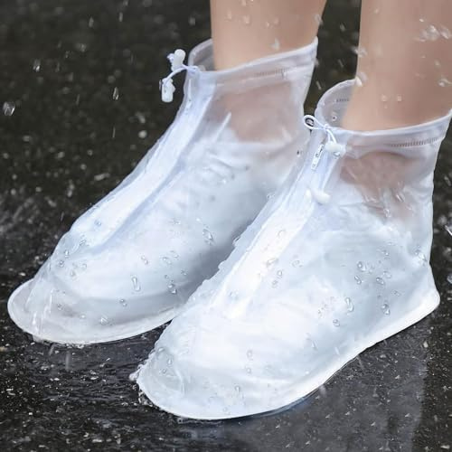 SooGree Waterproof Shoes Cover, Rain Boot Shoe Covers, Reusable Women Men PVC Sole Overshoes Galoshes Protectors for Cycling Camping Outdoor Travel (Transparent, Medium)
