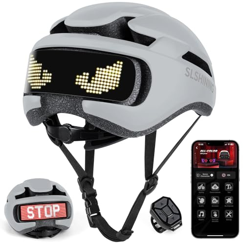 Untrxr Casco LED intelligente con telecomando e app,testo e motivo fai da te personalizzabili,con luce lampeggiante,resistente,impermeabile,leggero,per uomini e donne adulti,per biciclette