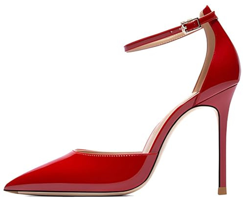 Wtharosa Escarpins Femme D'Orsay Talon Aiguille Bout Pointu Bride Cheville Design Découpé pour Cocktail Et Soirée,Rouge,40 EU
