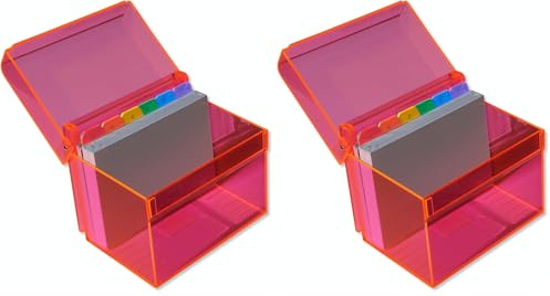OSCO Medium Neon Acrylic Index Box, A to Z Divider Tabs, 100 Lined Note Cards, Ruled Revision Flash Cards, Recipe Notes, Office Contacts Filing, Desktop Organiser, Holds 6 × 4 Cards (148 × 105 mm)