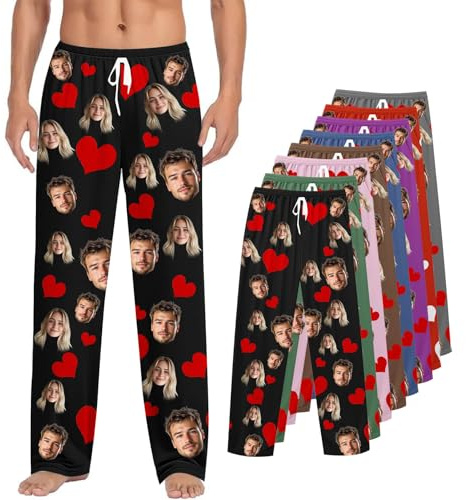 Valentine's Day Gift,Custom Pajama Pants,Personalised Pyjamas Bottoms with Face Photo,with Face Photo,Personalised PJS Gift for Couple,Funny Pajama Pants,Personalized Nightwear Bottoms