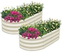 Garvee Lot de 2 jardinières surélevées en Acier galvanisé – Résistantes à la Rouille, Montage sans Outil – Idéales pour légumes (Beige, 240 * 60 * 45cm)