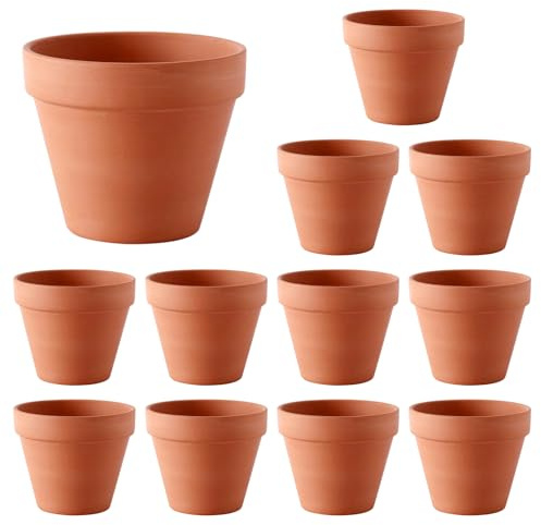 Veebmys 12 Vasetti In Terracotta Per Piantine, 12x10Cm Con Fori Di Drenaggio, Vasetti In Terracotta Riutilizzabili, Adatti Per Cactus e Fiori, Uso Vivaistico