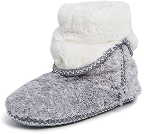 Dearfoams Women's Beth Foldover Boot Slipper, Grey Frost, Medium