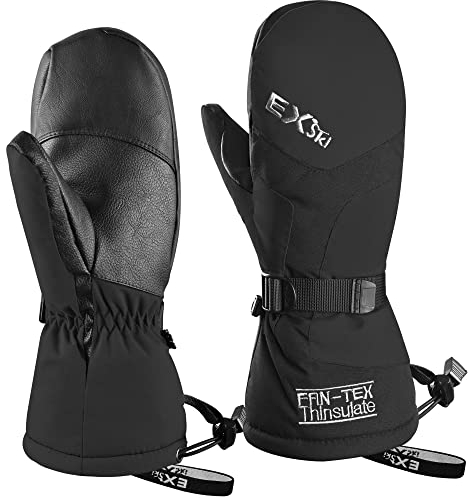 EXski Skihandschuhe Fäustlinge Ski Herren Damen Winter Snowboard Handschuhe Warm Winterhandschuhe Wasserdicht, Schwarz, L