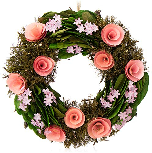 COM-FOUR® Türkranz Frühling mit Blumen - Dekorativer Tisch-Kranz - Kranz Deko mit Aufhänger