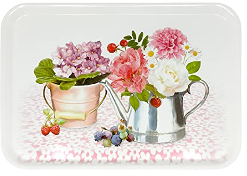 Lashuma Vassoio rettangolare in plastica, 45 x 31 cm, motivo: peonia, grande vassoio da cucina colorato