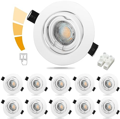 Unikcst 10er Set Dimmbar LED Einbaustrahler 230V Ultra Flach Einbauleuchten Schwenkbar Decke Spots Rund Weiß Einbauspot 68mm lochdurchmesser, inkl. 6W LED Module Neutralweiß