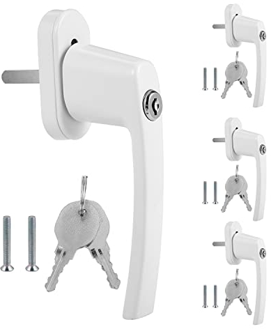 Randaco Lot de 4 poignées de fenêtre verrouillables en aluminium - Blanc - Qualité supérieure - Sécurité enfant - Avec clé et serrure - Longueur de la tige : 35 mm