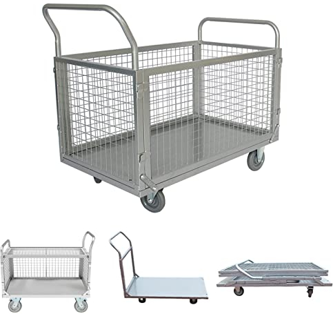 Bai You Mei Chariot à Plate Forme Cage Plateforme Pliable Stable de Transport 100 x 60 cm 500 kg avec côtés Amovibles, 4 in 1 de Transport Magasin manutention Stockage avec Freins