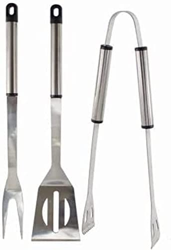 GEEKBOX 3 PCS Stainless Steel BBQ Tools Set Superior Solid with Long Handles Featuring Fork Tongs Turner for Barbecue & Grilling BBQ Lovers Family and Friends-Best Barbecue Set for Outdoor Barbecue