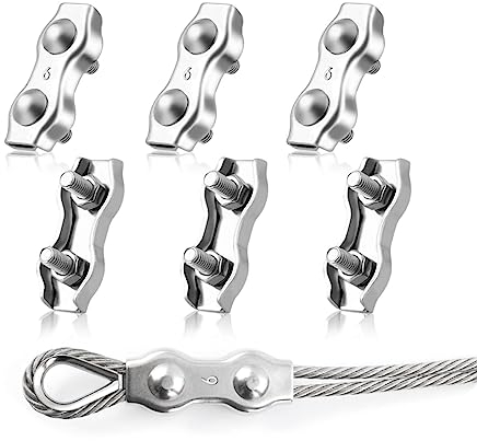SWTYExt M6 Drahtseilklemme 6 Stück Seilklemme 6mm Seilverbinder Duplex Klemme Edelstahl 304 für Drahtseil 6mm Stahlseil Wäscheleinenspanner Markise Fixiert