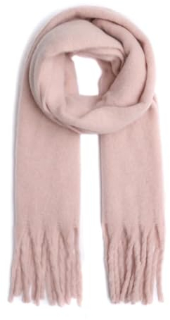 FASHION YOU WANT Damen Web Strickschal UNI FARBEN und langen dicken Fransen, warmer Winter, Stola (UNI hellrosa)