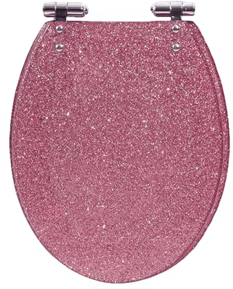 DRYFAL Glitter WC-Sitz, Motiv Glitter Toilettendeckel Mit Absenkautomatik Klodeckel Kunstharz, O Form Toilettensitz Mit Verstellbaren Scharnieren, 36 X 42 cm,Rosa