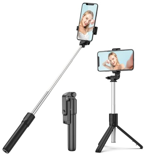 H.May Selfie Stick, 30 inch Extendable and Portable Stable Selfie Stick Tripod with Wireless Remote Shutter Compatible with iPhone Android Smartphone for Video Recording, Photo