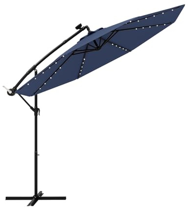 GYMAX Ombrellone da Giardino 3x3 M con 40 Luci LED Solari, Ombrellone da Esterno con 2 Sacco di Sabbia, con Altezza Regolabile, con Manovella, Giardino Patio Terrazzo Caffetteria Ristorante