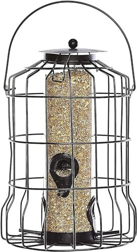 Unibos Heavy Duty Seed Feeder with Squirrel Caged Tube Feeder, Squirrel Proof Wild Bird Feeder, Outdoor Birdfeeder with Large Metal Seed Guard Deterrent For Large Birds