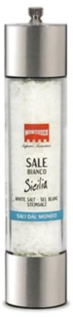 Montosco Moulin de Sel Blanc de l'Himalaya 270g - Sel Blanc de Sicile 270g Poivre Noir 125g - Moulin de Piment Broyé 70g - Offres de 1, 2 et 3 Unités (1, Sel blanc de Sicile)