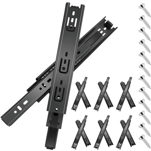 Sulawskys 12 Inch Drawer Slides, 6 Pairs (12 Pcs) Full Extension Ball Bearing Rails, Side Mount Heavy Duty 100 LB Capacity Metal Runners for Kitchen Cabinet, Wardrobe Dresser, Zinc Plated Steel Black