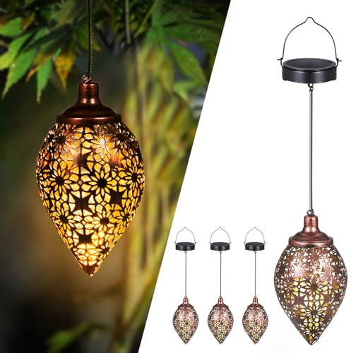 Görvitor Farolillo solar para exterior, 4 unidades, de metal, para exteriores, IP44, resistente al agua, lámparas solares orientales para exteriores, para decoración de jardín, terraza, patio, árbol,