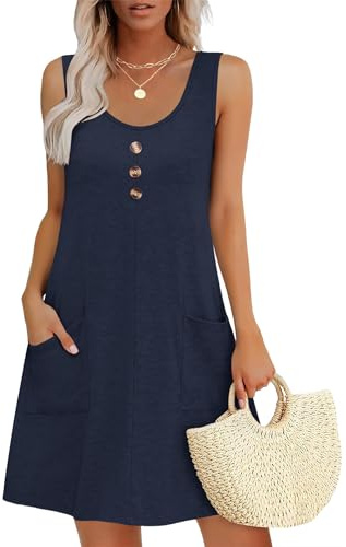 MOLERANI Women's Round Neck Sleeveless Dress | Soft breathable lightweight fabric. Ladies Casual sleeveless Dress with Pockets