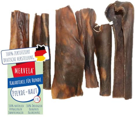 MERVELA® Barras de piel de caballo, 1 kg, calidad alemana, para perros alérgicos, recompensa, aperitivos de entrenamiento, sin cereales, aperitivos para perros, hipoalergénicos, ricos en proteínas