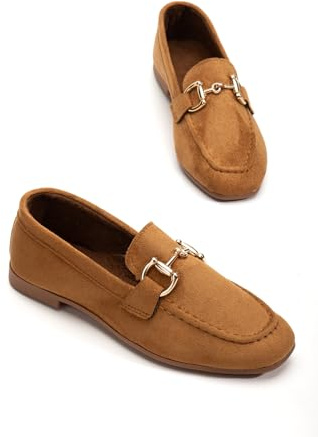 Women's Loafer Flat Comfortable Faux Suede Work Shoes,Cute Penny Loafer Slip On Ballet Flat, Women Shoes, Barefoot Shoes Women 2025 Collection Tan Color