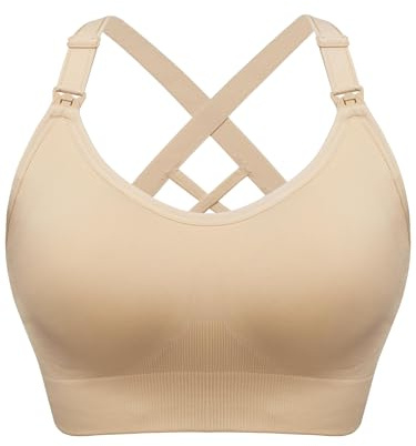 HBselect Women's Sports Nursing Bras Maternity Bras Plus Size Breastfeeding Sleep Sports Bra Beige