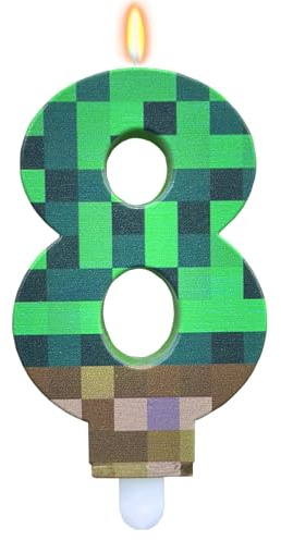 ParPix Pixeljus 8-årsdag flickor pojkar, pixelmotiv födelsedagsljus siffror 8, grönt 8 födelsedagsljus, tårtljus nummer 8, videospel pixel 8 sifferljus, spel pixel tema siffror