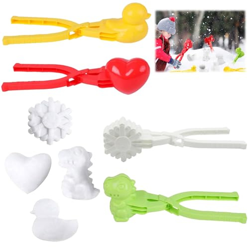 MagiSel 4 Piezas Juego de Moldes de Bolas Nieve, Plásticos, Clip Bola Nieve con Asa, Mini Formas Animales, Juguetes Playa, Juguetes al Aire Libre para Niños