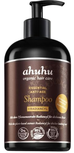 ahuhu ESSENTIAL ANTI-AGE Shampoo (500 ml) – Haarshampoo mit Radiancyl & Pfefferminz-Extrakt, reduziert Haarausfall, fördert Haardichte & Volumen, silikonfrei, für Damen & Herren, vegane Haarpflege