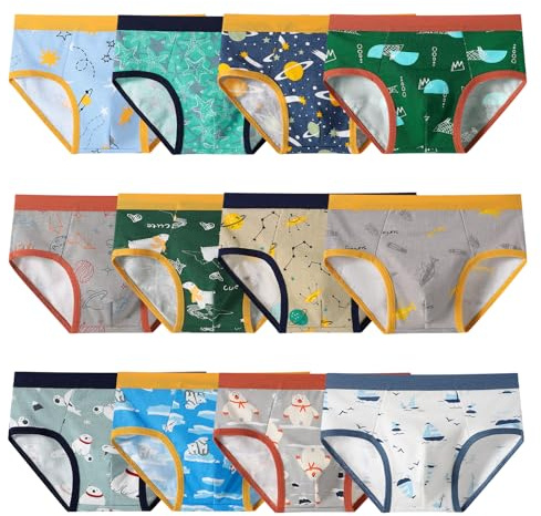 Yintry Boys Shorts 12 Förpackningar av Intima Barnkläder i Mjukt Bomull med Dinosaurietryck, Byxor för Små Barn 3-10 År, Stil 1, 5-6 �r