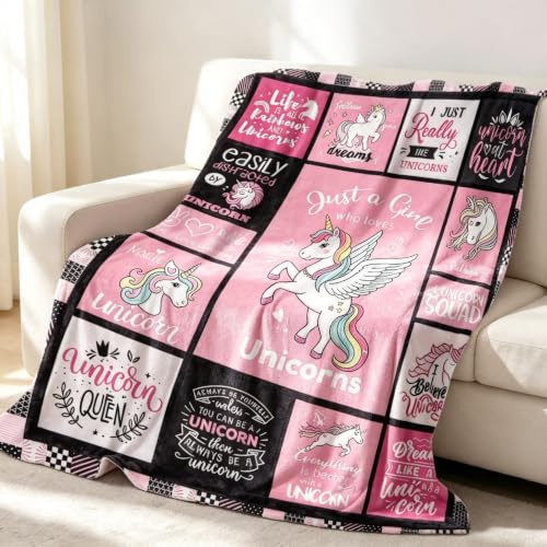 Vexthorion Soft Fluffy Christmas Blankets For Girls 150x100cm,Comfortable Unicorn Blanket Gifts Funny Children Gifts,Warm Flannel Fur Blanket For Couch, Bed,Sofa Home DecorοΌUnicornοΌ
