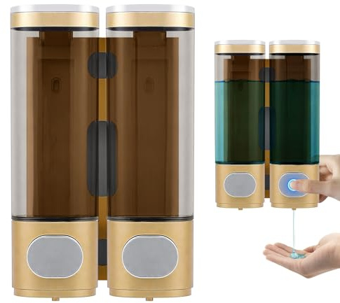 Dispenser Manuale per Sapone da Parete per Bagno, 300 ml/10 oz, Dispenser per Shampoo e Balsamo da Bagno, Dispenser per Lozione Liquida Ricaricabile e Organizzatore a Pompa Trasparente (C, 2 Scomparti