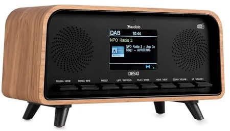 Audizio Desio Radio Dab/Dab+/FM avec BT 5.0, Écran Couleur 2,4, Port USB et Entrée AUX 3,5 mm, Design Rétro Couleur Chêne, Alarme et Minuterie, Idéale pour Salon, Cuisine ou Chambre