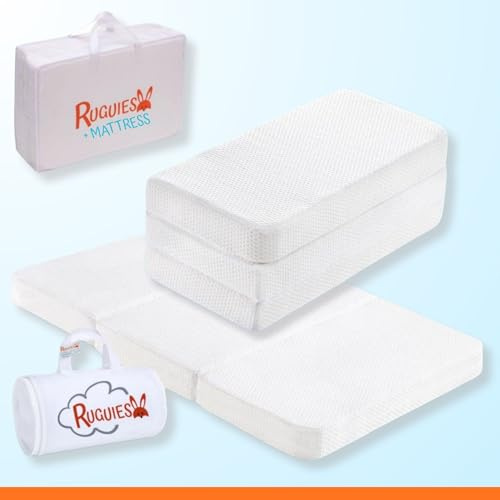 RUGUIES PLUS MATTRESS- Reisebett Matratze 60x120cm. Faltbare. Reisebettmatratze für Babys. Umkehrbare, Krabbeldecke. Tragbare Matratze Pemium Dicke Faltmatratze. Krabbelmatte Spielmatte Baby. OEKO-TEX